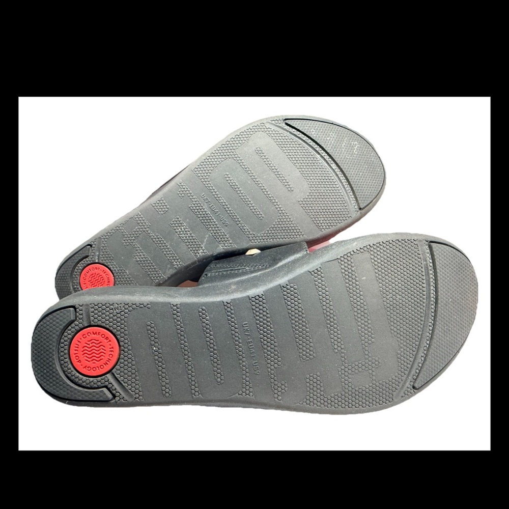 FITFLOP Delta Leather Black Embellished Double Strap Flat Slides Sz 9 - Picture 3 of 5